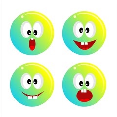 set of funny emoji, there are 4 cute facial expression in blue yellow with two cute teeth