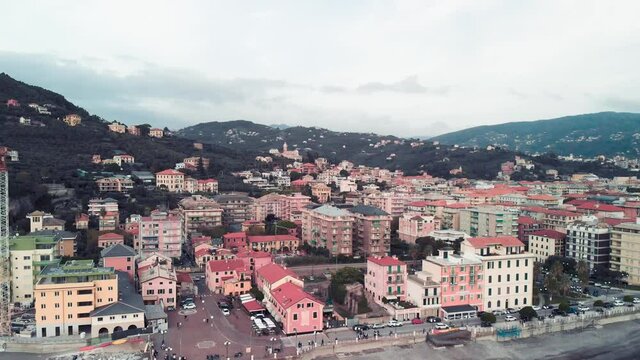 Chiavari, Liguria, Italian Coastline. Aerial view of cityscape in autumn