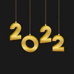 2022 Happy New Year gold text and calendar design. 3d text golden or colorful text Numbers style. Abstract isolated 2021 text effect design concept, black digits, white background.