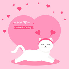 This is a cat on a pink background. Cute Valentine card.