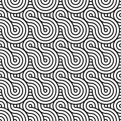 Abstract trendy waves with contour intertwined in black and white. Seamless modern pattern for stylish fabrics, decorative pillows, wrapping paper. Vector.