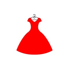 Red dress with hanger icon. Bress layout concept. Trendy flat isolated outline symbol, sign can be used for: illustration, logo, mobile, app, design, web, dev, ui, ux, gui. Vector EPS 10