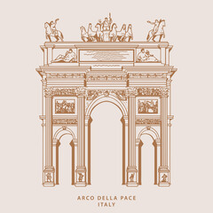Fototapeta premium Arco della Pace illustration Design in simple hand drawn outline in vector.