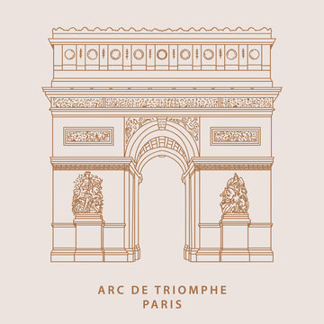 Hand drawn Arc De Triomphe in Paris illustration Design in vector.