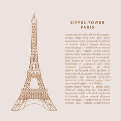 Paris Eiffel Tower Card with simple hand drawn lines in vector.