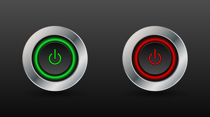 web icon push-button power. dark style with metal