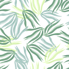 Random seaweeds seamless pattern on white background. Underwater foliage backdrop.