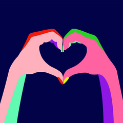 Obraz premium vector flat design illustration of love confession with folded heart sign isolated on dark background. useful for Valentine's Day, as a declaration of love, print graphic and web design, postcards.