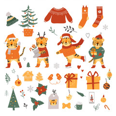 Christmas collection. Isolated on a white background. Vector illustration.