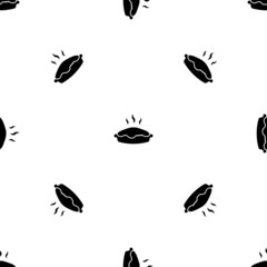 Seamless pattern of repeated black hot pie symbols. Elements are evenly spaced and some are rotated. Vector illustration on white background
