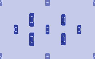 Seamless pattern of large isolated blue beer can symbols. The pattern is divided by a line of elements of lighter tones. Vector illustration on light blue background