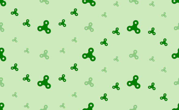 Seamless pattern of large and small green spinner symbols. The elements are arranged in a wavy. Vector illustration on light green background