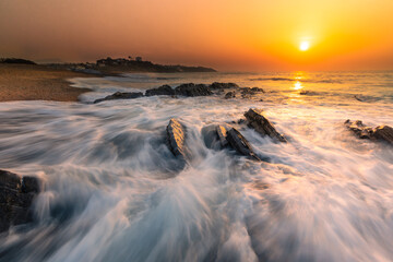 Sunset at Bidart's beach next to Biarritz, Basque Country..