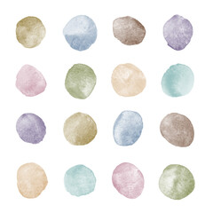 Soft, natural colors watercolor spots, uneven circles, stains vector collection. Hand drawn round smears, smudges set. Light watercolour painted dots illustration, design elements. Text backgrounds.