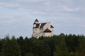 Olsztyn, Poland - September 26, 2021. The Royal Castle of Bobolice was built in the early 14th century by king Casimir III the Great. Selective focus.