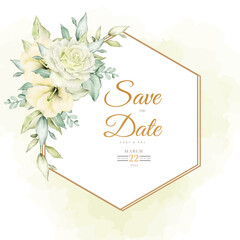 elegant flowers and leaves watercolor wedding invitation card template