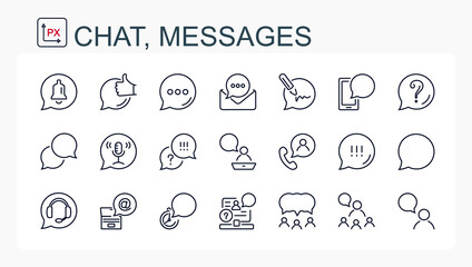 A set of vector linear icons. Chat, messages.