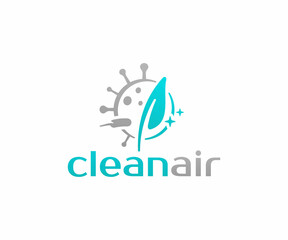 Fototapeta premium Air purifier filter virus and dust particle logo design. air filtration and virus, bacteria, coronavirus and covid 19 protection vector design. air purification from allergens, germ through an air con