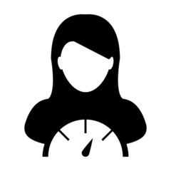 Social credit icon score meter vector female user person profile avatar symbol for in a glyph pictogram illustration