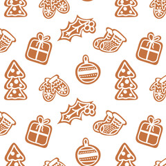Christmas gingerbread pattern. For festive decoration, background, fabric, wrapping paper. Vector simple flat illustration