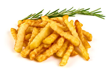 Crunchy French fries, isolated on white background.