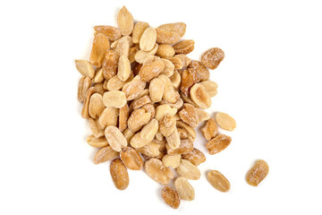 Salted peanuts, isolated on white background.