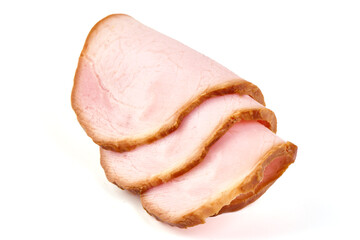 Smoked pork tenderloin, sliced ham, meat fillet, isolated on white background.