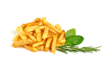 Crunchy French fries, isolated on white background.