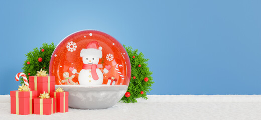 snowman in crystal ball with merry christmas concept for your product display