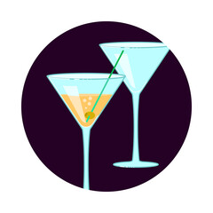 Shaped cocktail glass with straw for party decoration.