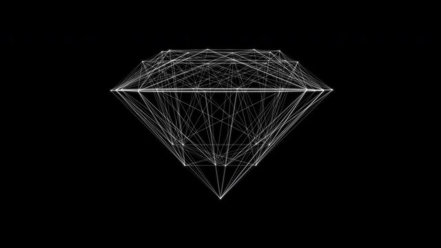 Technology Plexus diamond background from animated lines and dots with flowing particles. HUD, FUI. Looping seamless geometrical backdrop