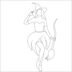 witch on broom stick - coloring page, Halloween coloring pages for kids and teenagers.