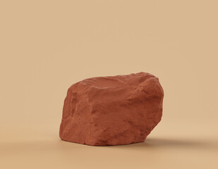 Brown color rocks in a flat color background, for product displays with copy space, 3d Rendering