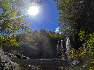 View of Leon waterfall (Cascade Leon) located in the south of Mauritius island