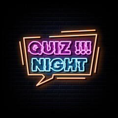 Fototapeta na wymiar Quiz night neon signs vector. Design template neon sign