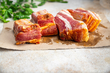 ribs raw meat pork spices paprika herbs fresh meal snack on the table copy space food background rustic top view 