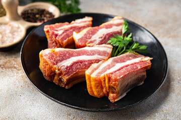ribs raw meat pork spices paprika herbs fresh meal snack on the table copy space food background rustic top view 