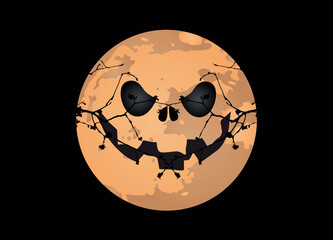 gruseligesVollmond Gesicht auf schwarzem Hintergrund