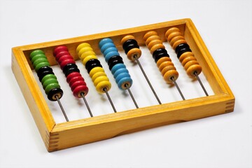 Arithmetic abacus for school education. Initial training in calculations, addition and subtraction. Isolated on a white background.