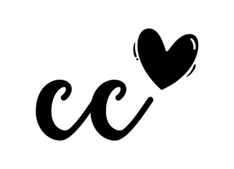 Fototapeta premium cc, cc, Monogram with Heart Decor, monogram wedding logo. Love icon, couples Initials, lower case, Initials Sticker for Car Laptop Tumbler, home decor