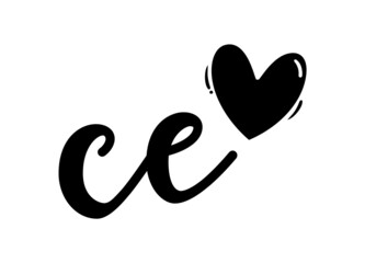ce, ec, Monogram with Heart Decor, monogram wedding logo. Love icon, couples Initials, lower case, Initials Sticker for Car Laptop Tumbler, home decor