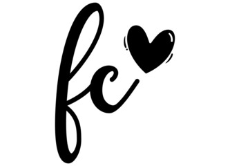 fc, cf, Monogram with Heart Decor, monogram wedding logo. Love icon, couples Initials, lower case, Initials Sticker for Car Laptop Tumbler, home decor