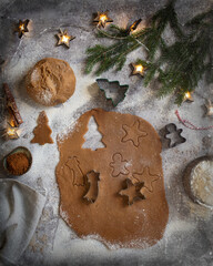 Cooking Christmas cookies with cinnamon. Cooking gingerbread. Cookies in the shape of a Christmas...