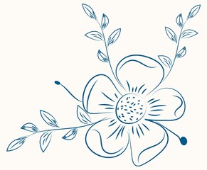 Thin stroke silhouettes of grass, flowers and herbs on light background. Hand drawn sketch