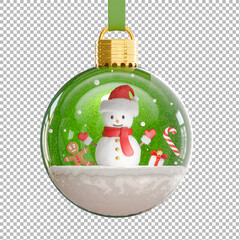 snow man in christmas ball with christmas concept,transparent background,clipping path