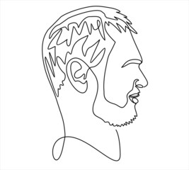 Continuous one line drawing of man portrait. Hairstyle. Fashionable men's style.