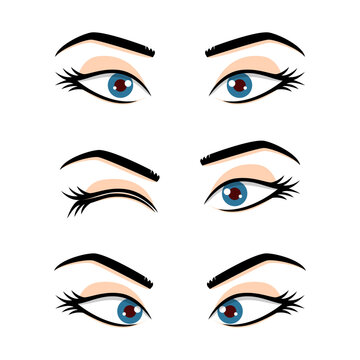 Cute beautiful female eyes set with different emotion and expression isolated