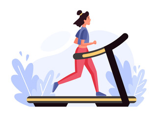 Athletic woman running on the treadmill. Concept illustration of actives, sport, cardio, gym.