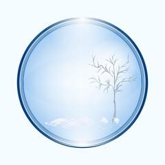 Winter landscape gentle - round icon - blue background - vector. New Year Christmas.