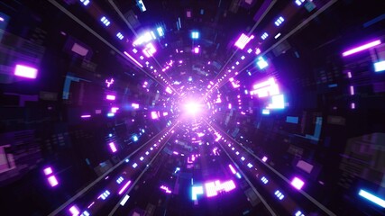 Fototapeta premium Multiple Neon Light Lamp with Future Technology Pattern Tunnel Inside